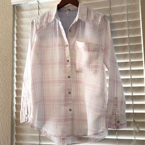 Free People Linen Long Sleeve Pink & White Button Down Size XS